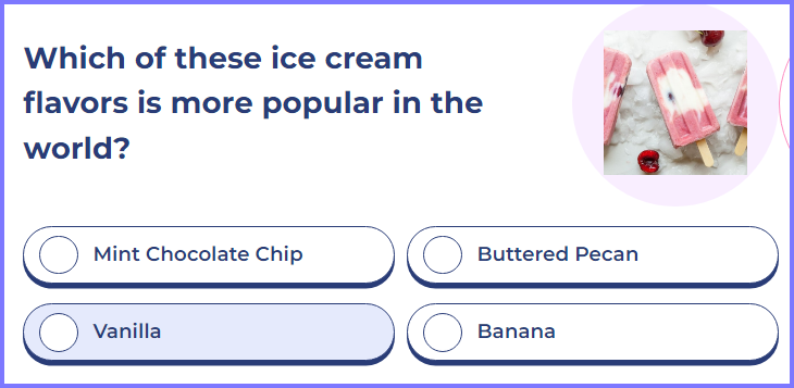 QUIZ TREAT QUIZ * Which of these ice cream flavors is more popular in the world? * Scree384