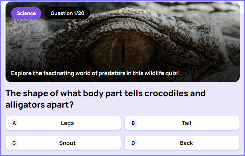 WIZE TRIVIA QUIZ * The shape of what body part tells crocodiles and alligators apart? * Scree387