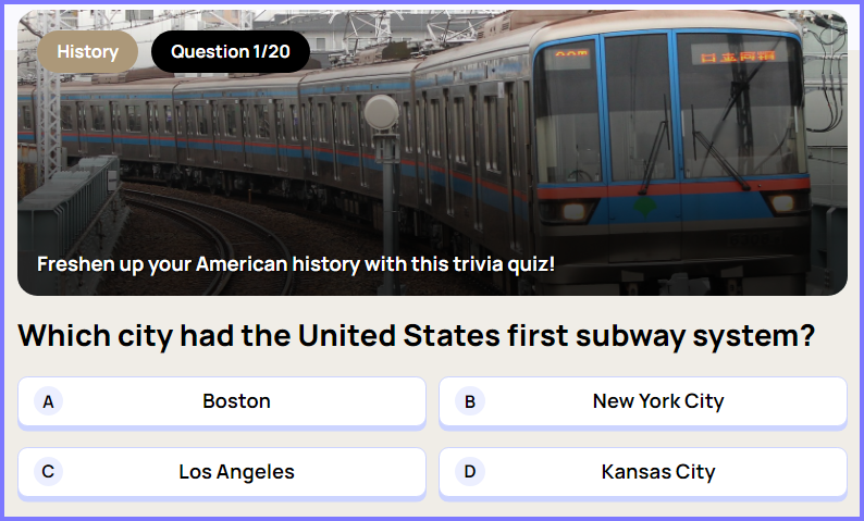 WIZE TRIVIA QUIZ * Which city had the United States first subway system? * Scree391