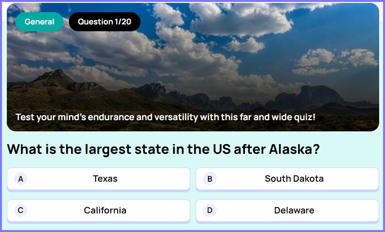 WISE TRIVIA QUIZ * What is the largest state in the US after Alaska? * Scree457