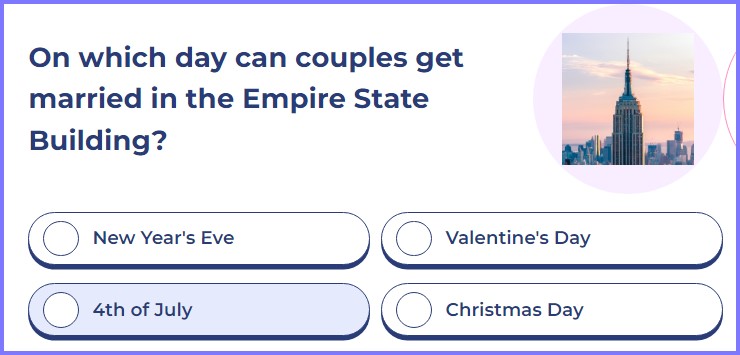 QUIZ TREAT QUIZ * On which day can couples get married in the Empire State Building? * Screen72