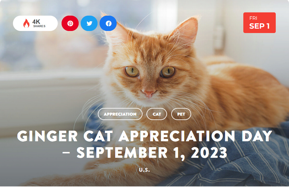 National Today Friday September 1 * Ginger Cat Appreciation Day * Sept_110