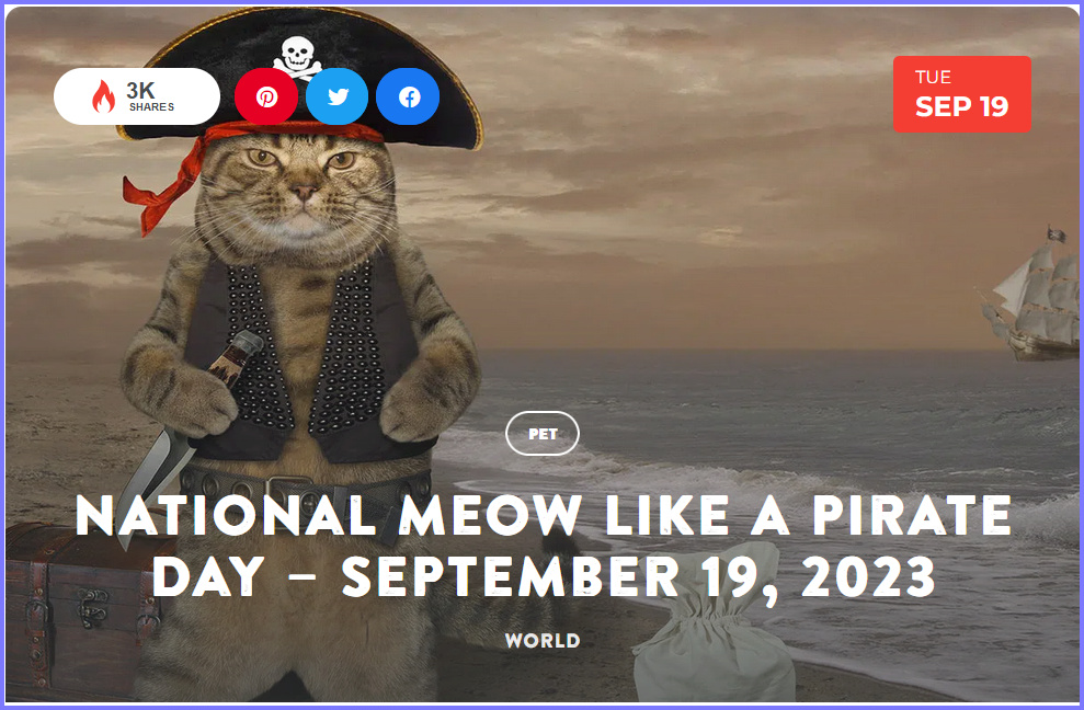 National Today Tuesday September 19 * National Meow Like a Pirate Day * Sept_118