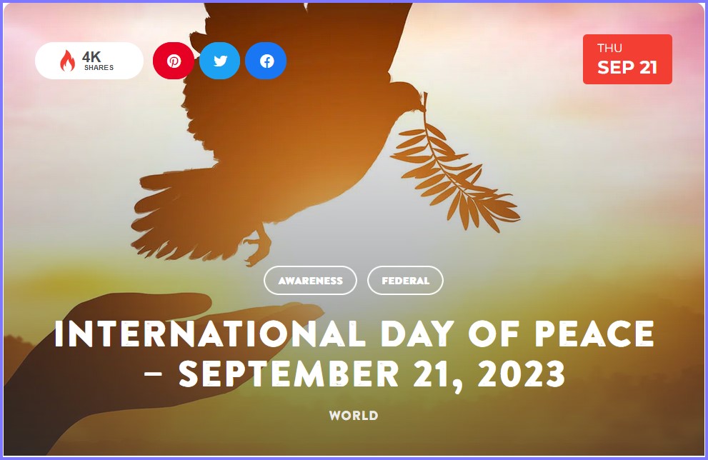 National Today Thursday September 21 * International Day of Peace * Sept_212