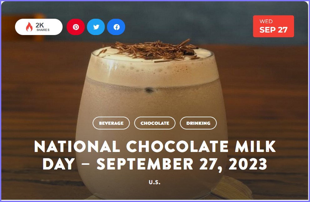 National Today Wednesday September 27 * National Chocolate Milk Day * Sept_219