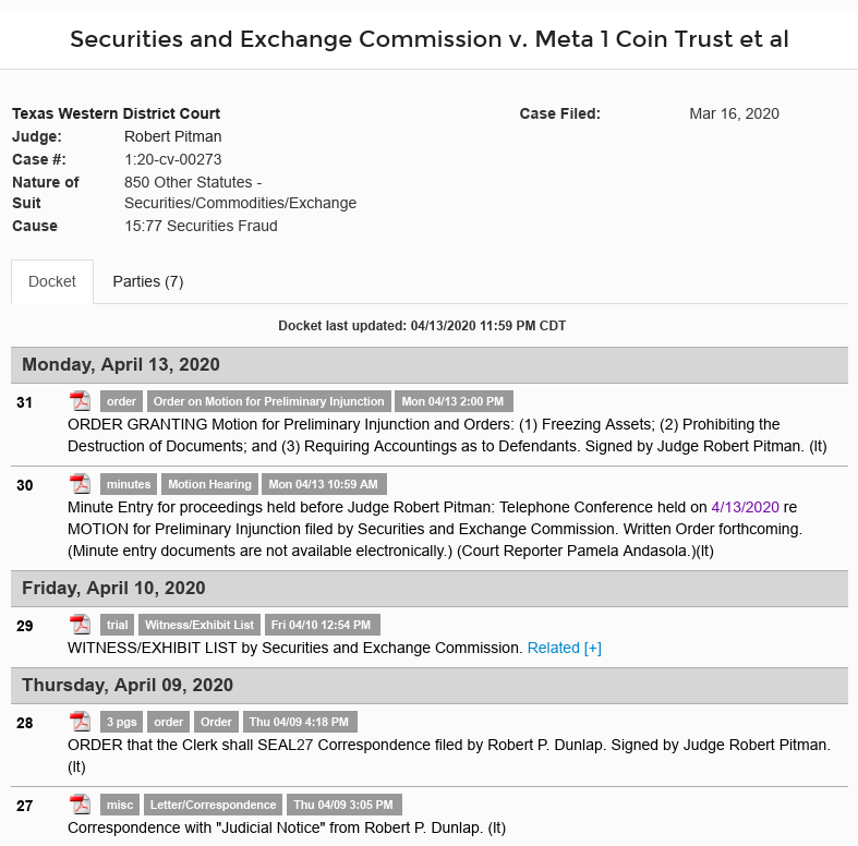 schmidt - Dave Schmidt (Meta 1 Coin) Court Order - Requiring Accountings For Security Fraud - Asset Freeze Scree531