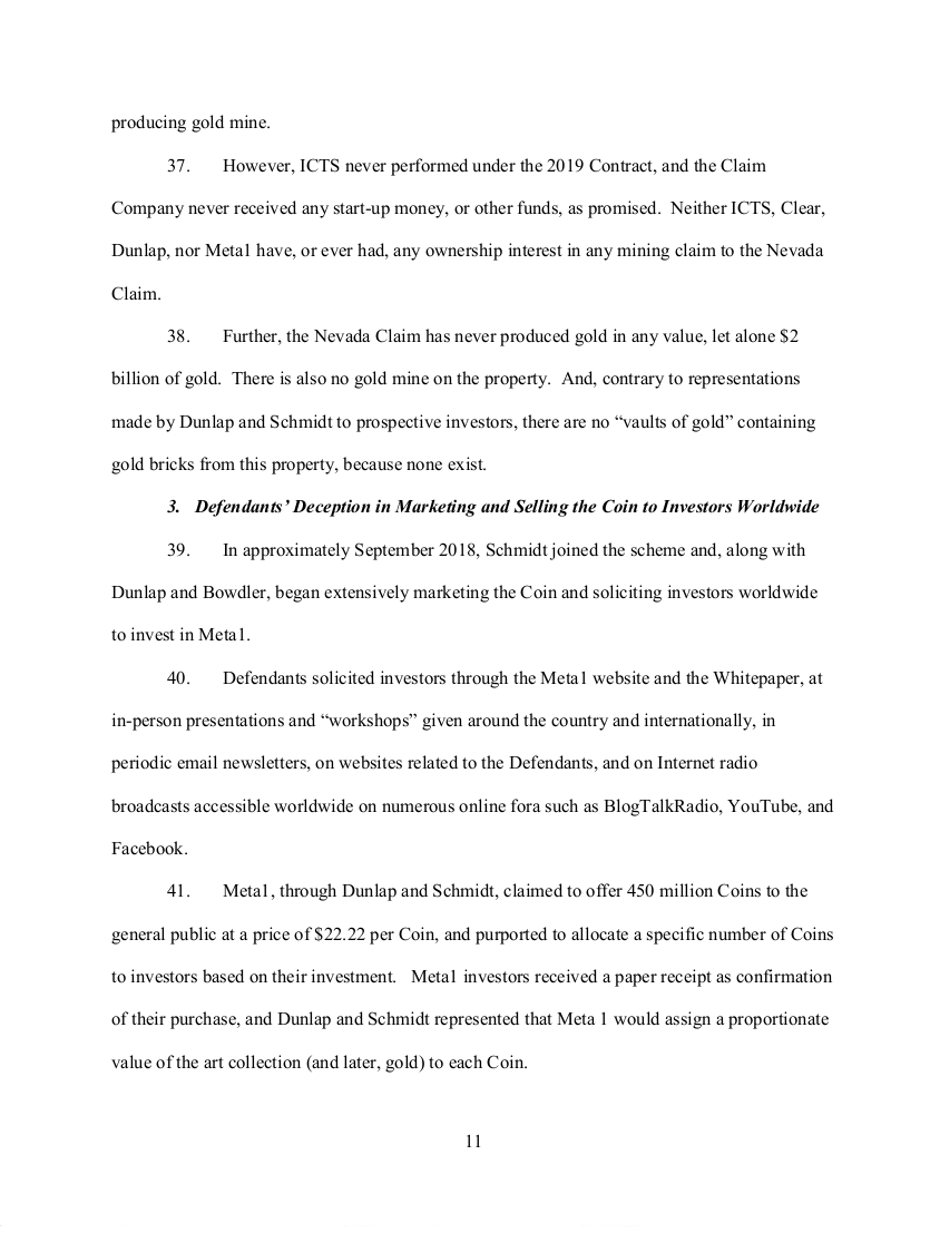 SEC's 28 Page Court Filing For Dave Schmidt's Meta 1 Coin Fraud - RV Guru In Deep Trouble! Sec1110