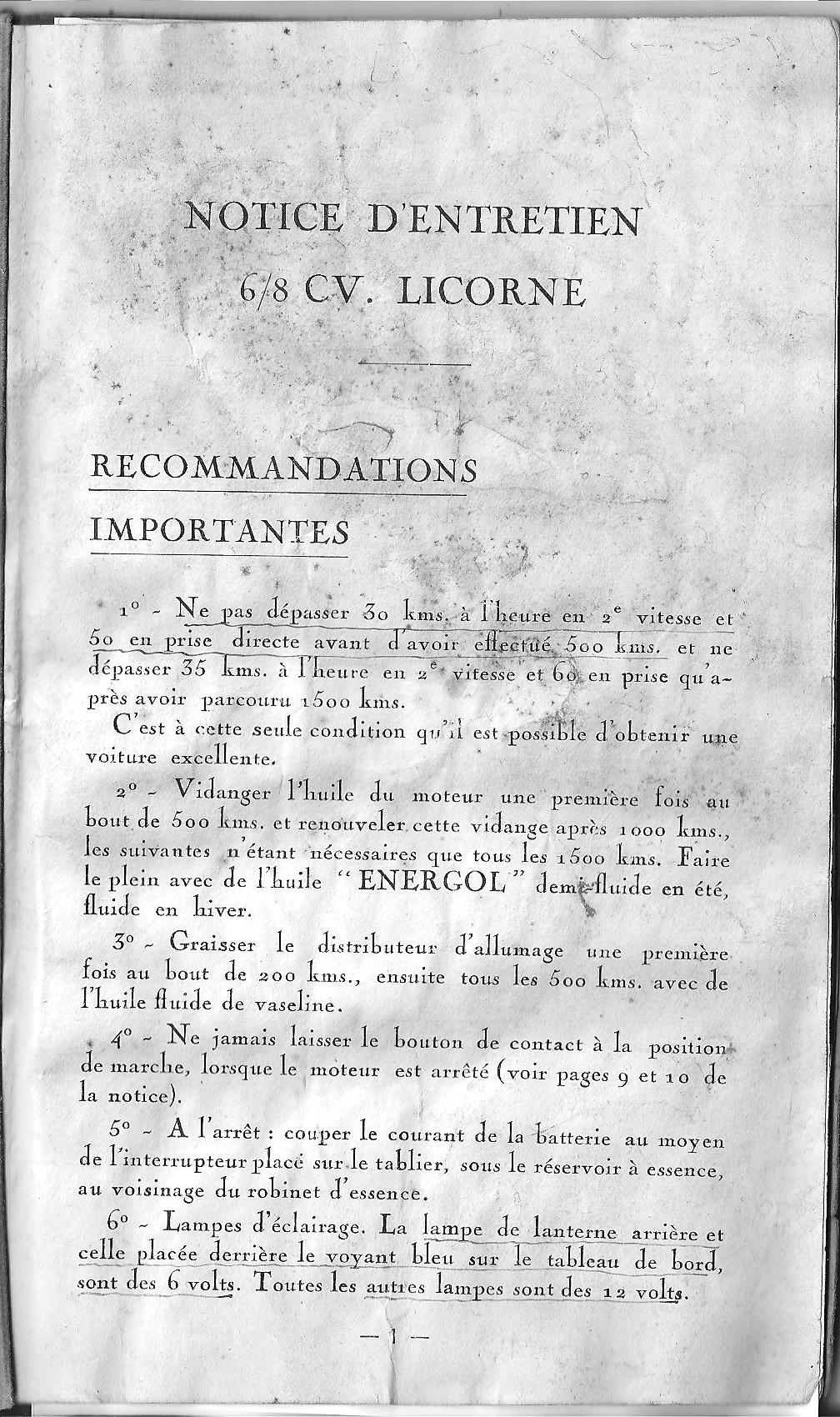 LICORNE LO4 notice d'entretien de Juillet 1931 Notice16