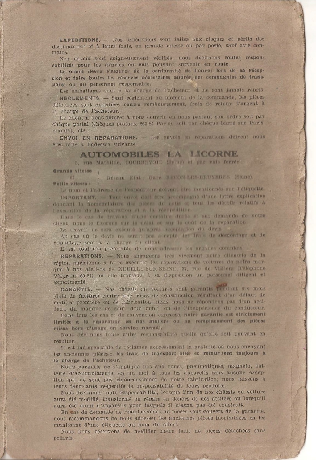LICORNE LO4 notice d'entretien de Juillet 1931 Notice47