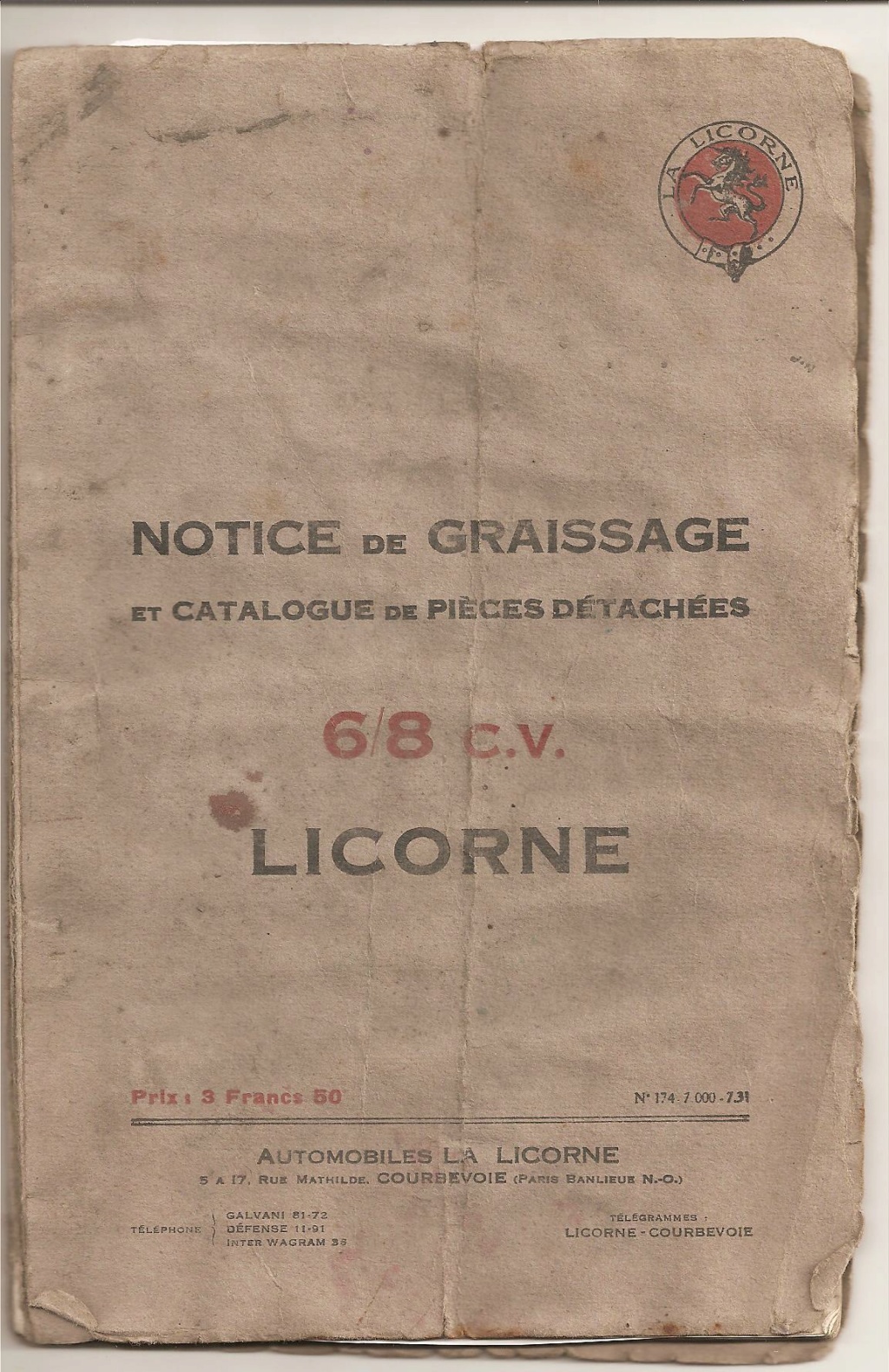 LICORNE LO4 notice d'entretien de Juillet 1931 Notice48
