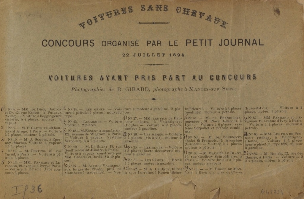 PARIS-ROUEN. Concours du Petit Journal, 22 juillet 1894 Voitur17