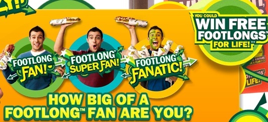 SUBWAY Footlong Frenzy Instant Win Game and Sweepstakes ends 3/8 Sub10