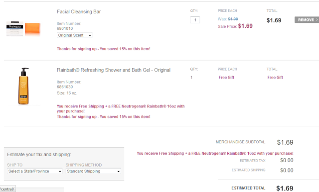 Neutrogena.com: Facial Cleansing Bar & Rainbath Shower Gel Only $1.69 Shipped Total10