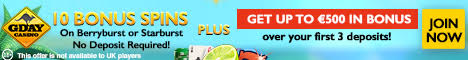 Gday Casino 10 Extra Spins No Deposit Bonus €/$/£500 Bonus 50 Spins Gday_c10