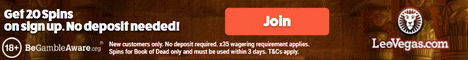 Leo Vegas Casino 20 Extra Spins No Deposit Bonus £400 Bonus UK Leoveg10