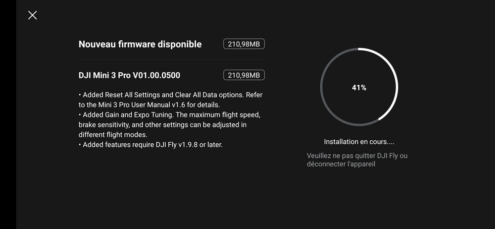 Mise à jour du firmware du Mini 3 Pro 16800910