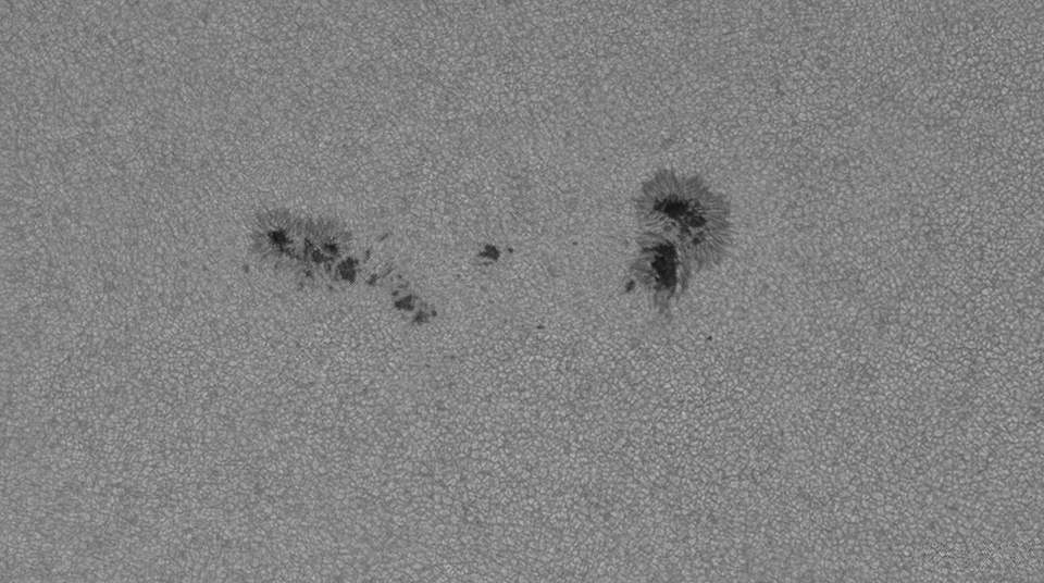 Quelques images de taches solaires en lumière "blanche" (vert et IR !) du 6 septembre Solei148