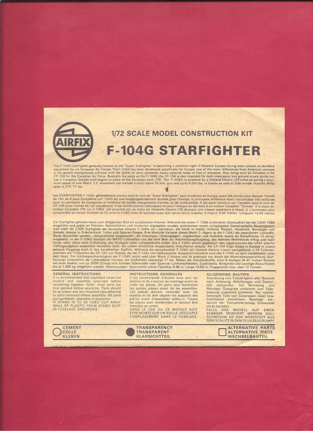 [AIRFIX] LOCKHEED F 104 G STARFIGHTER 1/72ème Réf 02011 Notice Airfi168