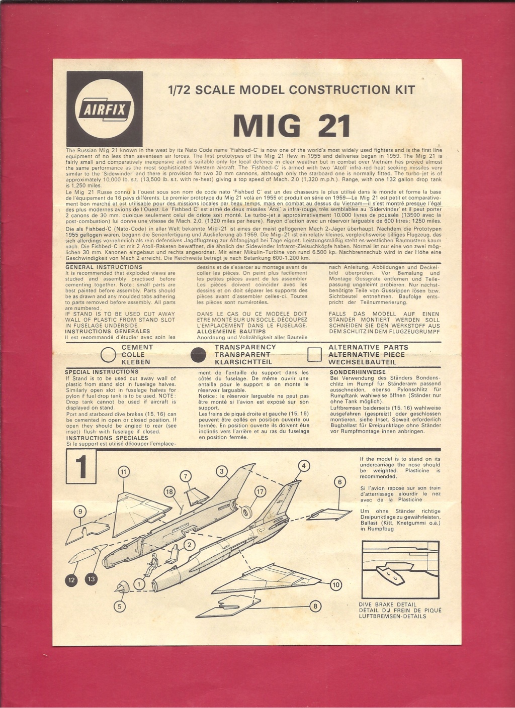 [AIRFIX] MIKOYAN-GOUVERICH MiG 21 1/72ème Réf  02024 Notice  Airfi175