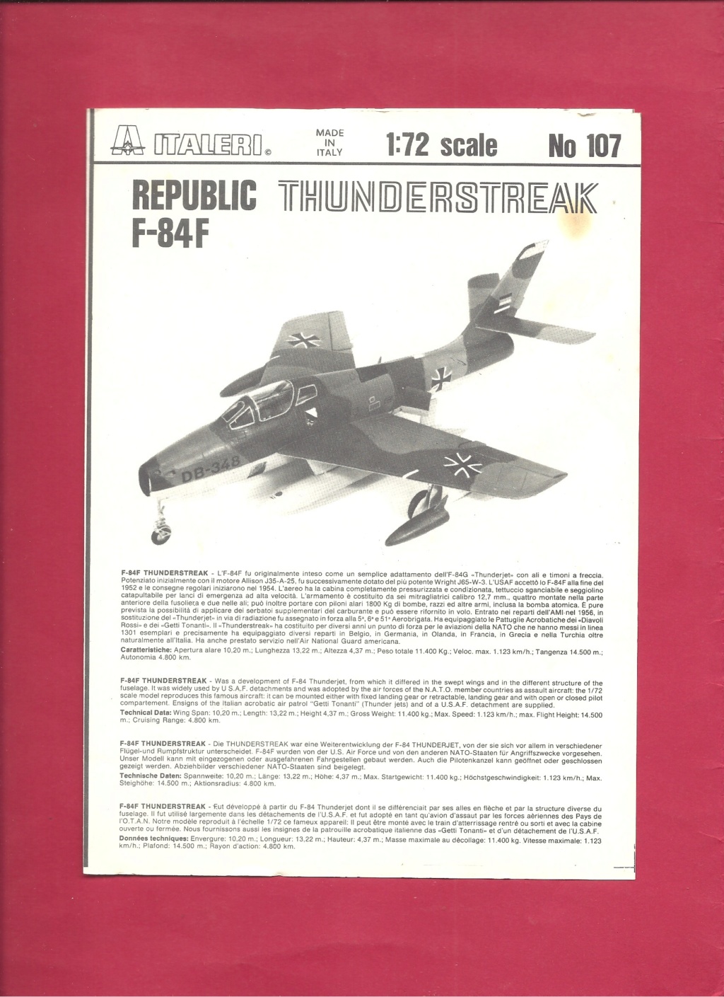 [ITALERI] REPUBLIC F 84F THUNDERSTREAK 1/72ème Réf 107 Notice Italer19