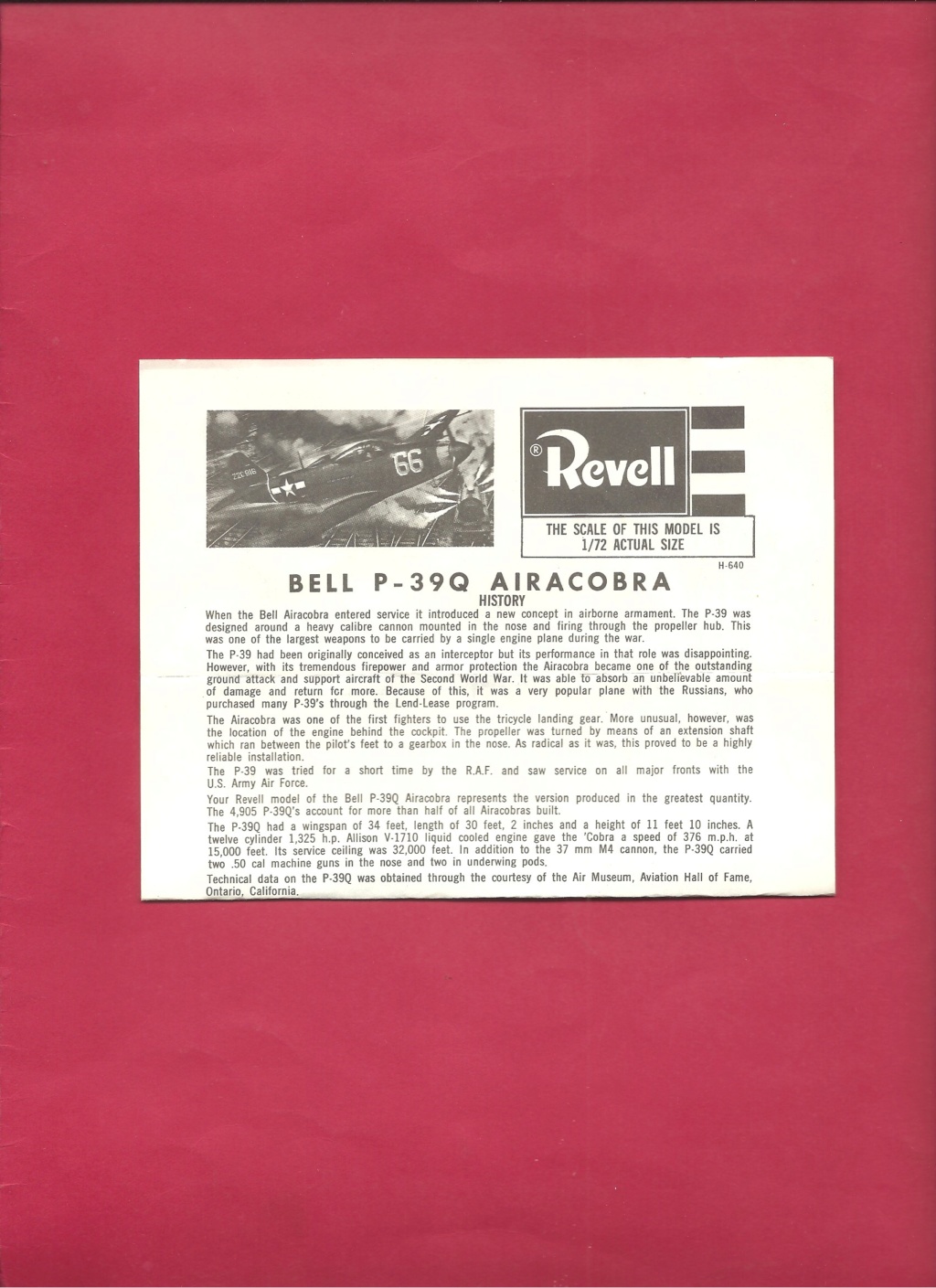 [REVELL] BELL P 39 AIRACOBRA 1:72ème Réf H-640 Revell20