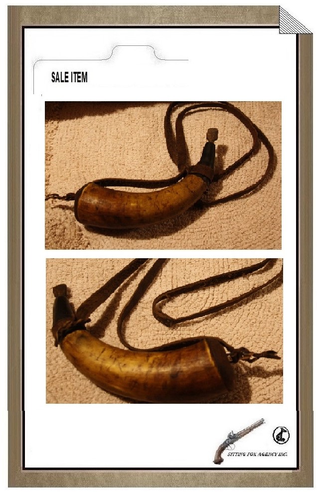 ANTIQUED POWDER HORN (RIGHT SIZE FOR A DAY HORN). Pwd_hr11
