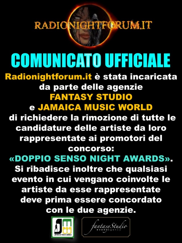 COMUNICATO UFFICIALE DI RADIONIGHTFORUM.IT ... SU INCARICO DI FANTASY STUDIO e JAMAICA MUSIC WORLD Comuni17