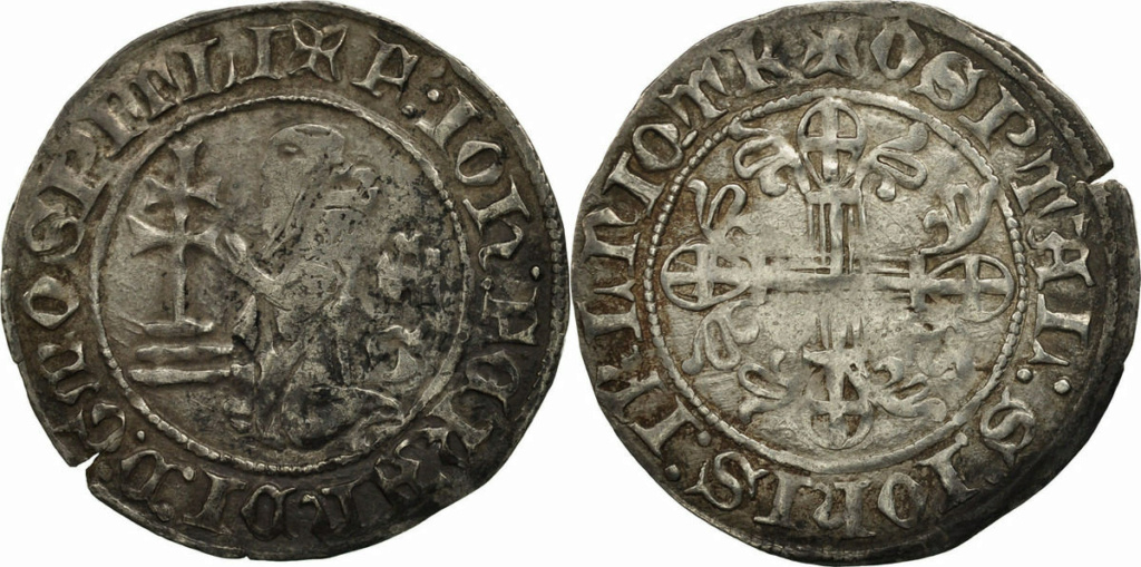 Gigliato de Frey Juan Fernández de Heredia (1376-1396) acuñado por la Orden de San Juan de Jerusalén, en Rodas. Combin17