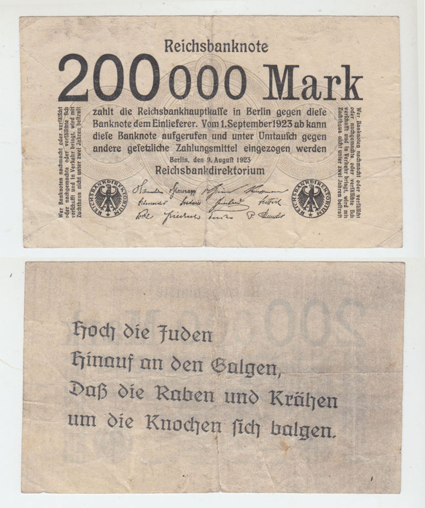 PROPAGANDA. Billetes alemanes con sobreimpresiones 1923-1933.  Jwxp-710
