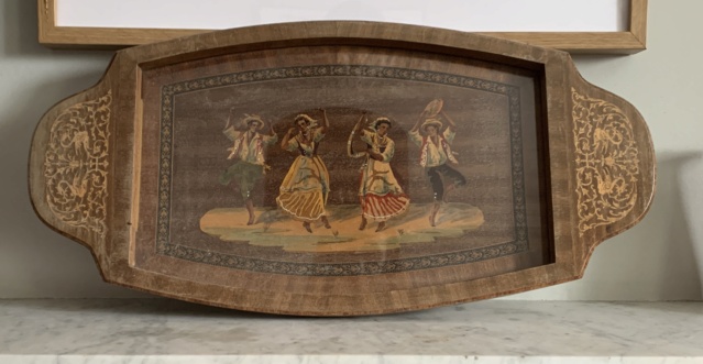 Musical wooden tray, hand painted dancers help please Img_7921