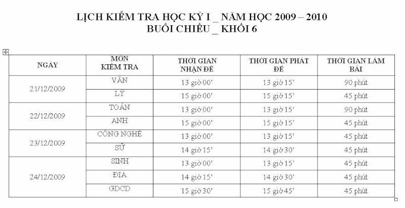 LỊCH KIỂM TRA HỌC KỲ I NĂM HỌC 2009-2010 Khoi_610