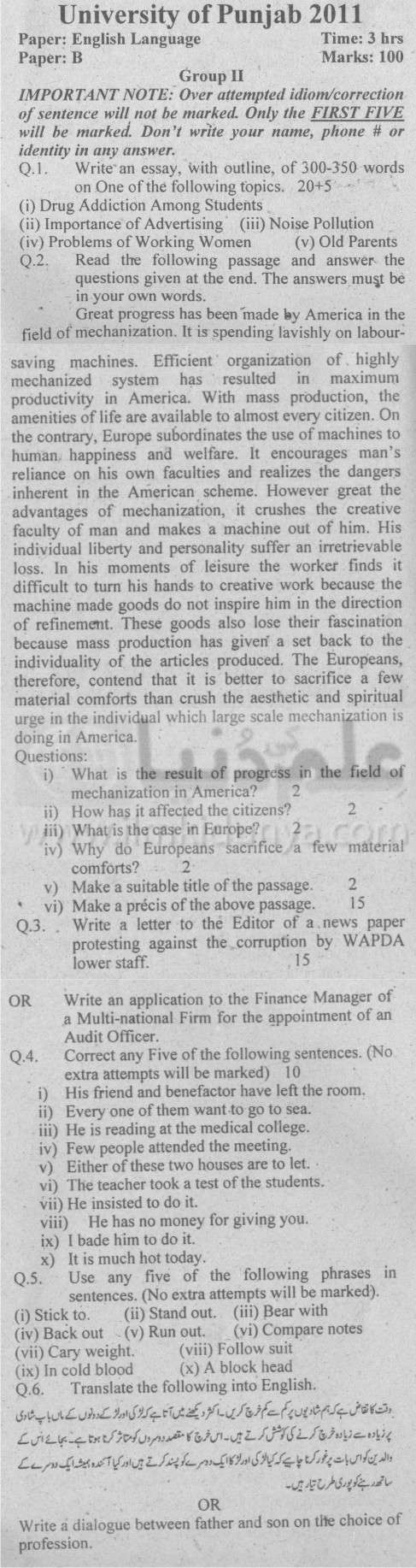   B.A English Punjab University 2011 (Group II)-Paper B Ba-eng10