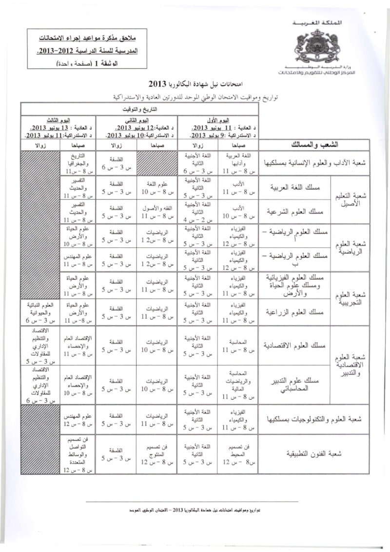 مواعيد الإمتحانات المدرسية للموسم 2012 / 2013 114
