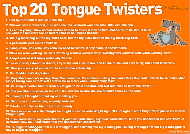 Top 20 Tongue Twisters Tongue10