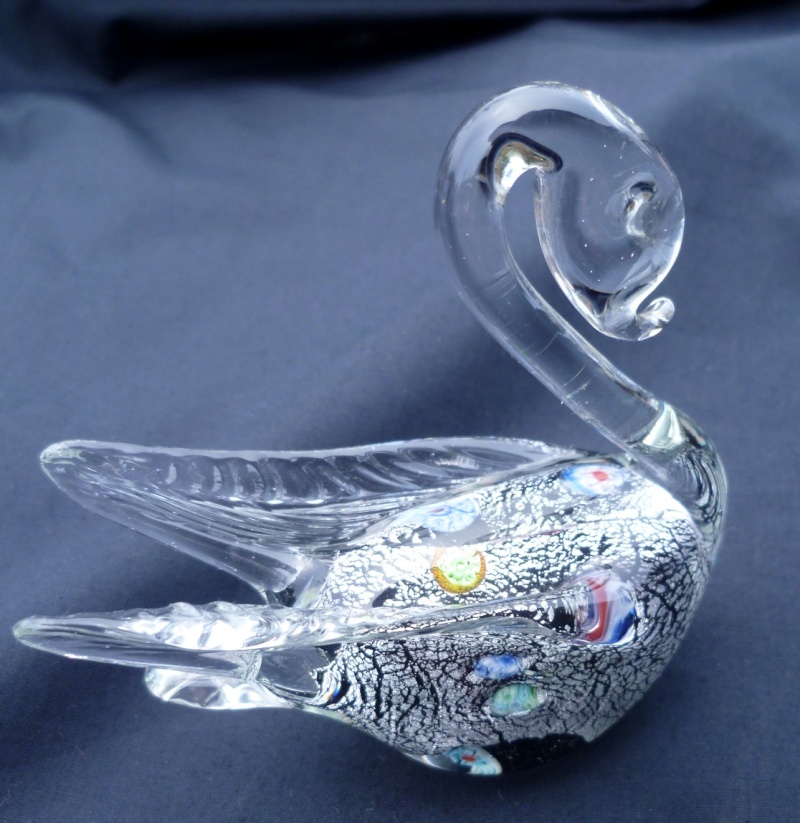 Murano swan with silver and paperweight cased centre P1020921