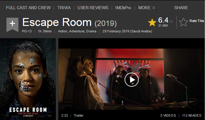حصريا فيلم الاكشن والمغامرة والدراما الرائع Escape Room (2019) 720p BluRay مترجم بنسخة البلوري 2019-105