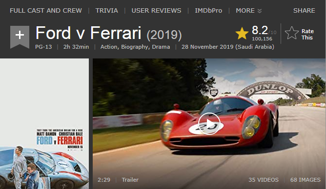فيلم الاكشن والبيوجرافي والدراما الاكثر من رائع Ford v Ferrari (2019) 720p BluRay مترجم بنسخة البلوري 2020-100