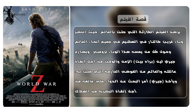 اعادة الرفع للفيلم الاكشن والمغامرة والرعب الاكثر من رائع World War Z (2013) 720p BluRay مترجم بنسخة البلوري Aao720