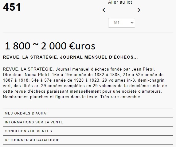 La Stratégie (Journal d'Échecs Français) Lot_4510