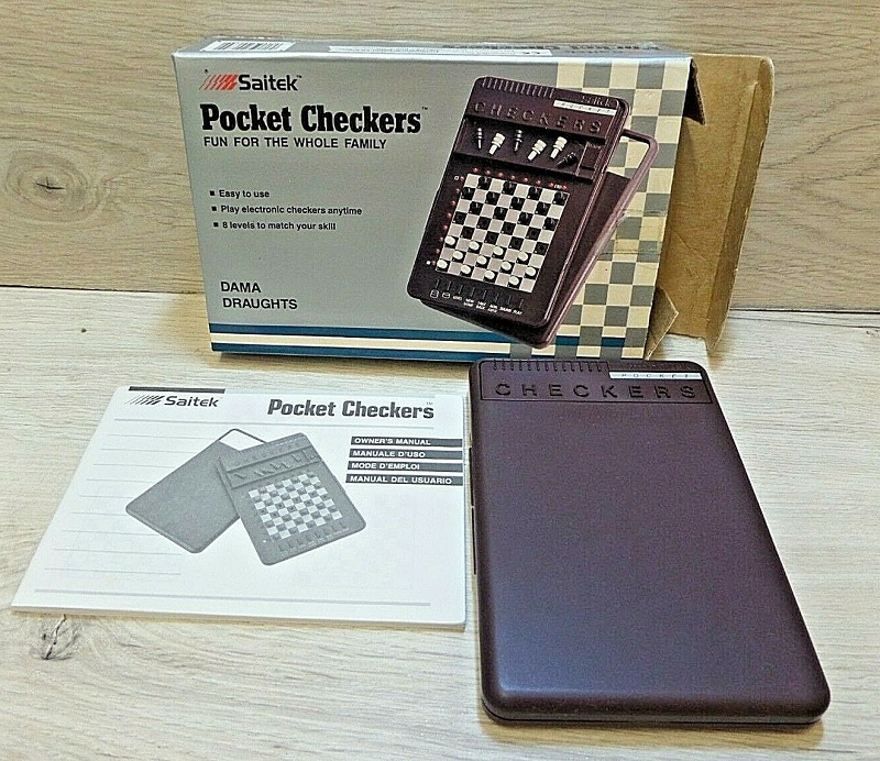 Travel Saitek Pocket Checkers Dames Portable S-l16011