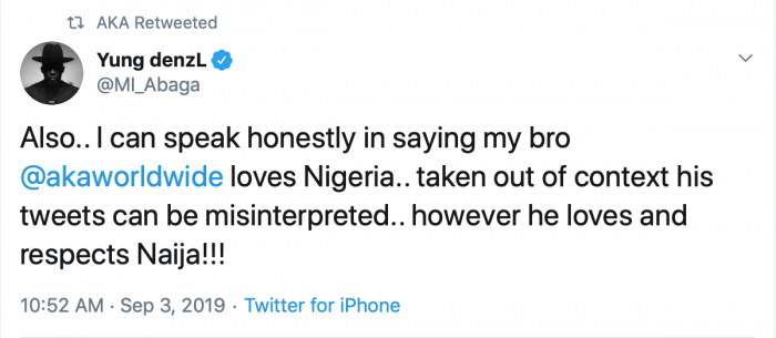 Burna Boy Insults M.I Abaga For Supporting South African Rapper AKA (See What He Posted) 10160510