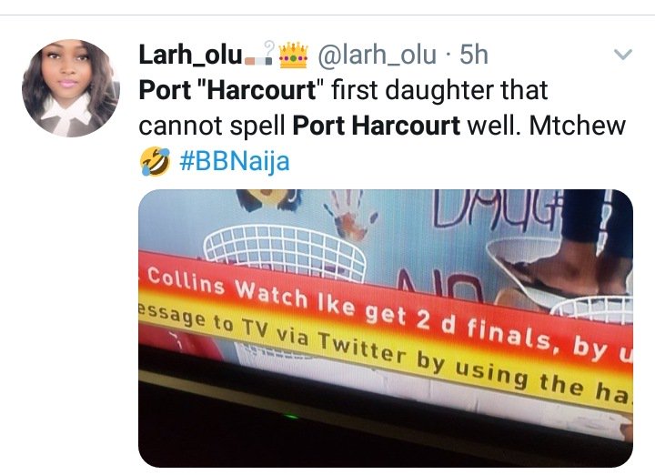 BBNAIJA 2019:- Twitter Users Slams And Schools Tacha For Spelling “Daughter” And “Port-Harcourt” Wrongly 10282512