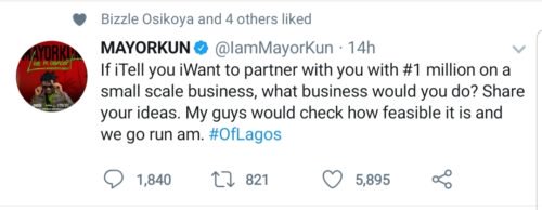 Mayorkun - Mayorkun Wants To Invest In Your Business With 1 Million Naira 20190910