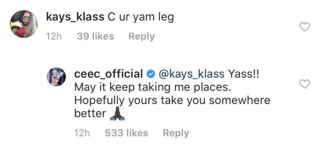 CeeC  Of BBNaija Replies Follower Who Said She Has Yam Legs. 39922610