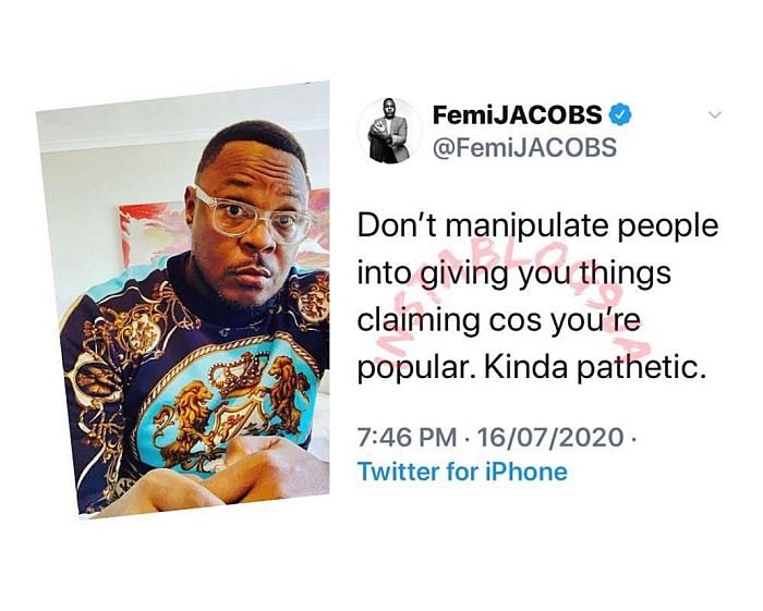 “Don’t Manipulate People Into Giving You Things Because You Are Popular” – Actor Femi Jacobs 9a0f9d10