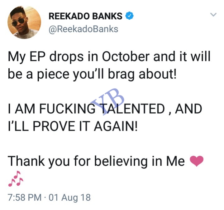 Reekado Banks Boasts About His Talent As He Reveals Date To Drop His New Album (SEE) A-1110