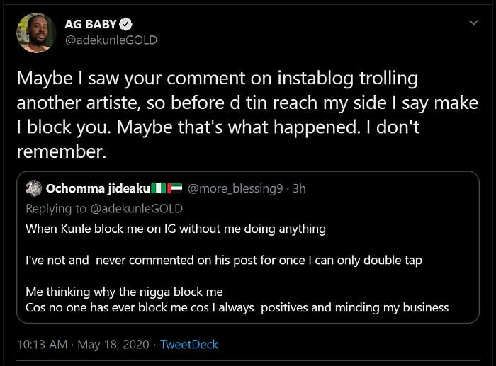 Adekunle Gold Explains Why He Blocked A Fan On Twitter (SEE WHY) Ag-bab10