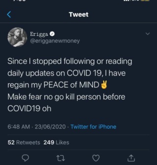 I Have Regained Peace Of Mind Since I Stopped Following COVID-19 Updates -Rapper Erigga B81bfc10