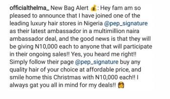 BBNaija’s Thelma Bags Multi-Million Naira Endorsement Deal With ‘Pep Signature’ Captur68