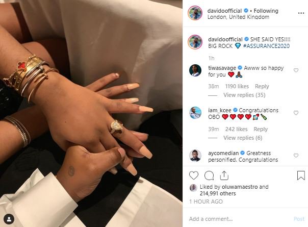 Davido Finally Proposes To Chioma, Shows Off Her Engagement Ring (Photos) Da11